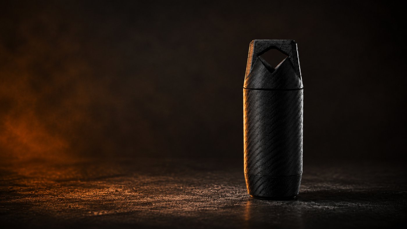 Vault Air capsule in moody ambient lighting showing carbon fibre texture